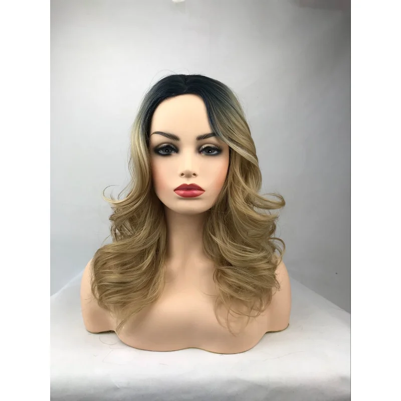 

Женский парик, модный длинный волнистый парик, черный, коричневый, золотистый, парик из человеческих волос + шапочка для парика