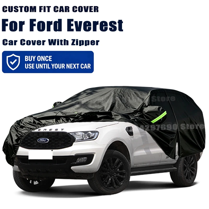 For Ford Everest Outdoor Full Car Cover With Zipper Snow Cover Sunshade Waterproof Dustproof Exterior Protection