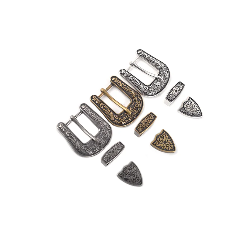 25mm Zinc Alloy Engraved Three-Piece Belt Buckle Set