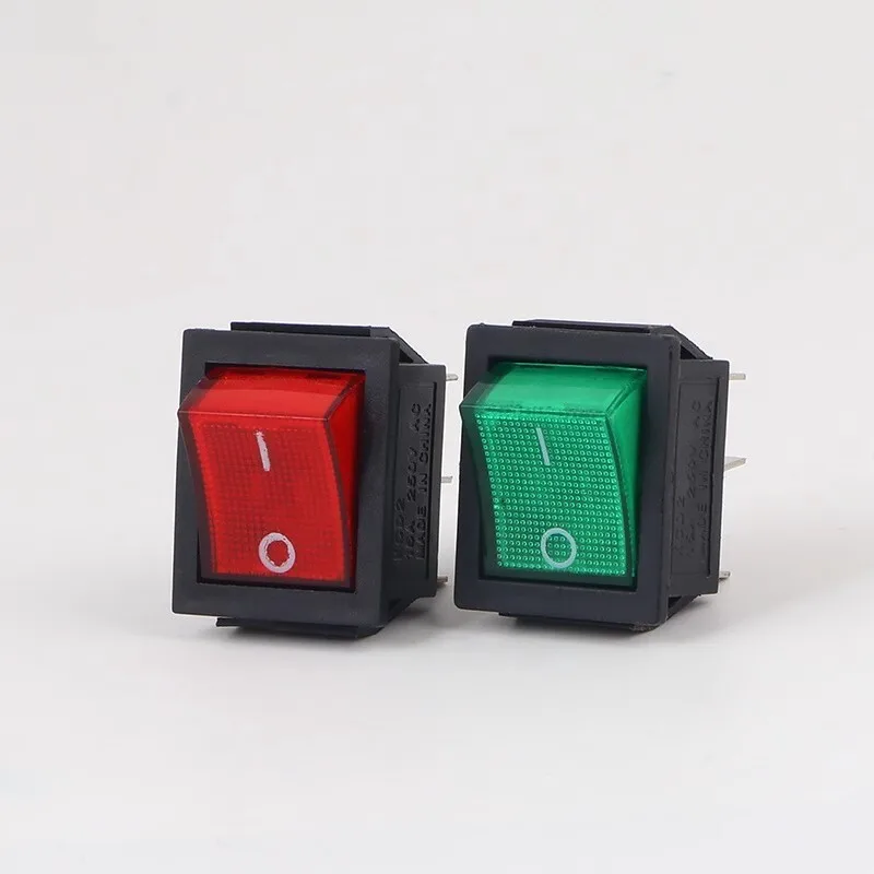 10pcs KCD4 Rocker Switch 6 Pins Boat Shaped 16A 250V Green/Red Light Lamp Push Button Electrical Selector ON-OFF