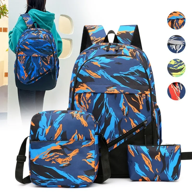 3Sets Girls Schoolbag Boys Lightweight Waterproof School Bag Kids Casual Camo Travel Bag Multifunctional Computer Bag 15.6 Inch