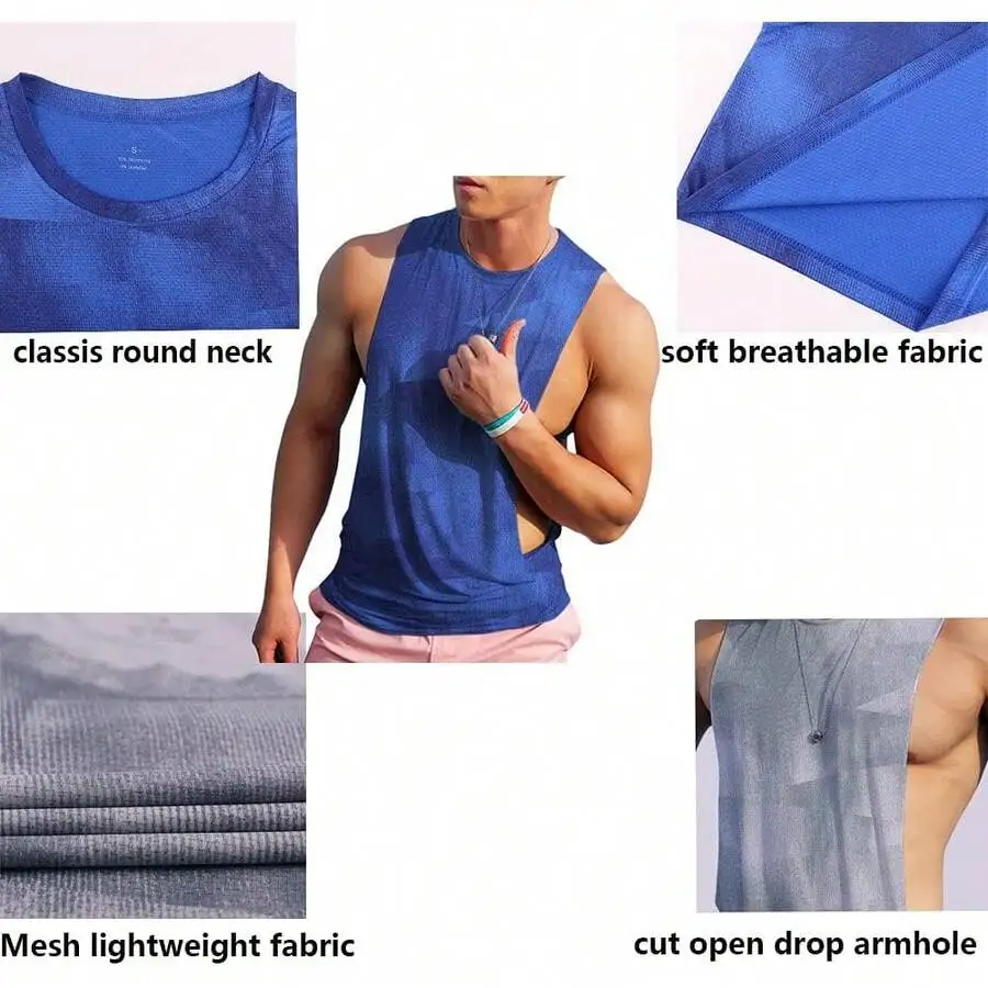 Men's Sleeveless Muscle Stringer Tank Top Cut Open Gym Training Bodybuilding Vest Shirts-2025