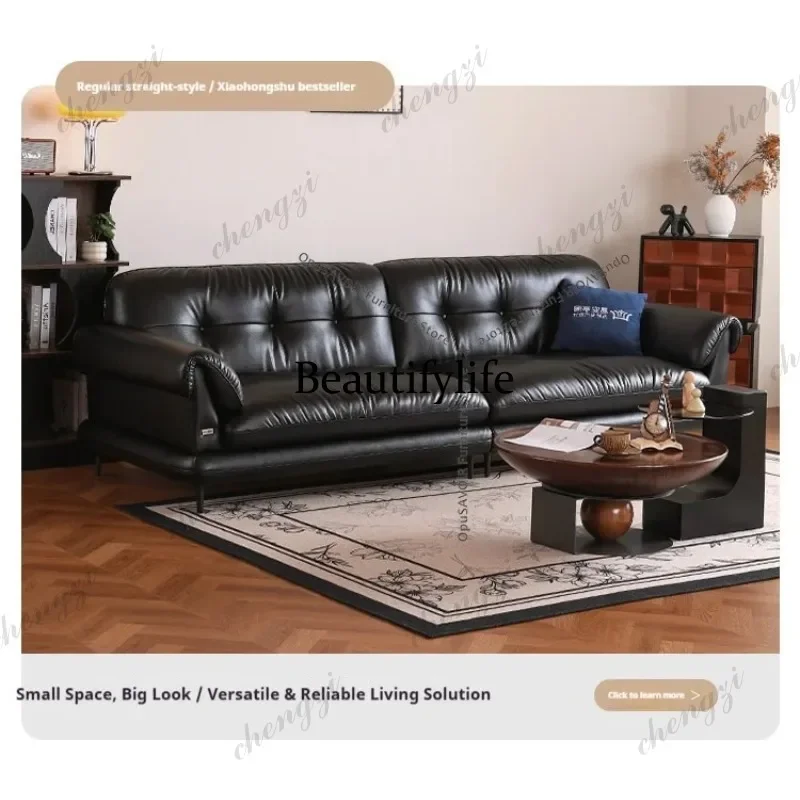 45 French Modern Leather Living Room Sofa Italian Minimalist Couch Top Grain Genuine Leather SimpleLiving Room Sofa Furniture