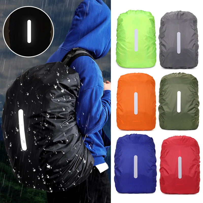 Reflective Waterproof Backpack Rain Cover Outdoor Sport Night Cycling Safety Light Raincover Case Bag Camping Hiking 25-75L