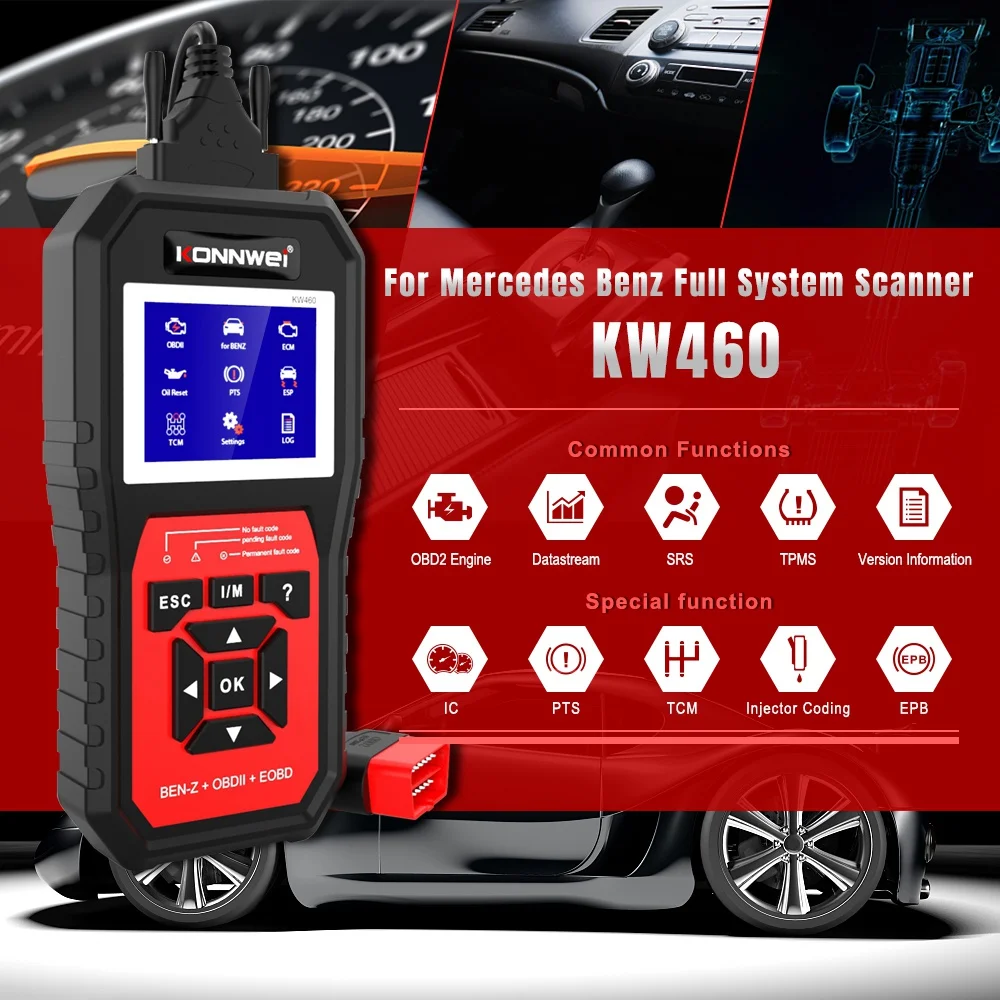 KONNWEI KW460 Car Scanner Car Tester for Benz OBD II +EOBD Scanner Diagnostic Instrument DetectionDiagnostic