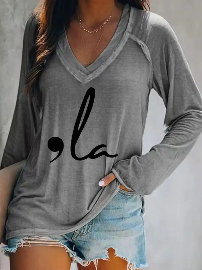 Women's Feminist Print V-Neck Casual T-Shirt