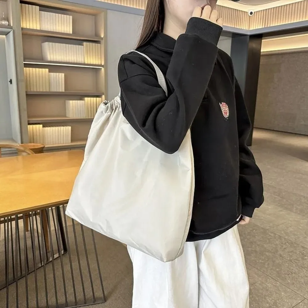 Large Capacity Foldable Shopping Bag Portable Thickened Women's Shoulder Bag Solid Color Waterproof Reusable Grocery Handbag