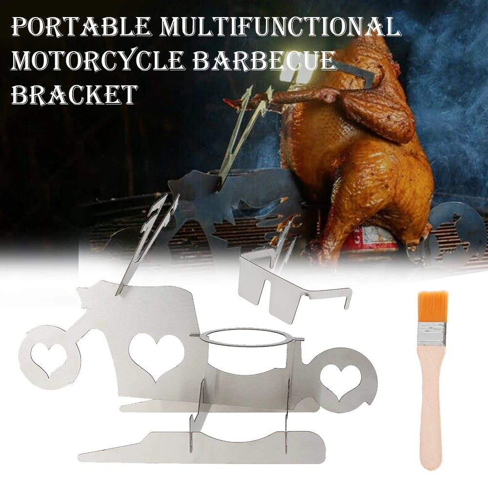 Motorcycle Chicken Roaster Chicken Stand Stainless Steel Chicken Motorcycle Bbq Beer Can Chicken Holder for Camping Picnic