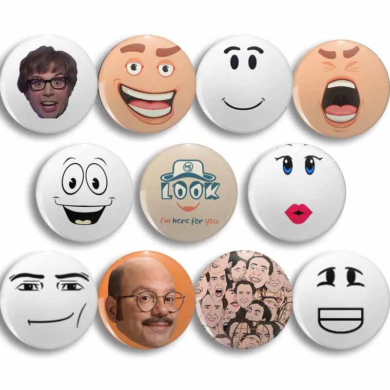 【セール中】男性のための創造的な面白い顔のブローチ,笑顔の丸いブローチ,手作りのブリキのボタンピン,かわいい漫画のバッジ,帽子の装飾アクセサリー
