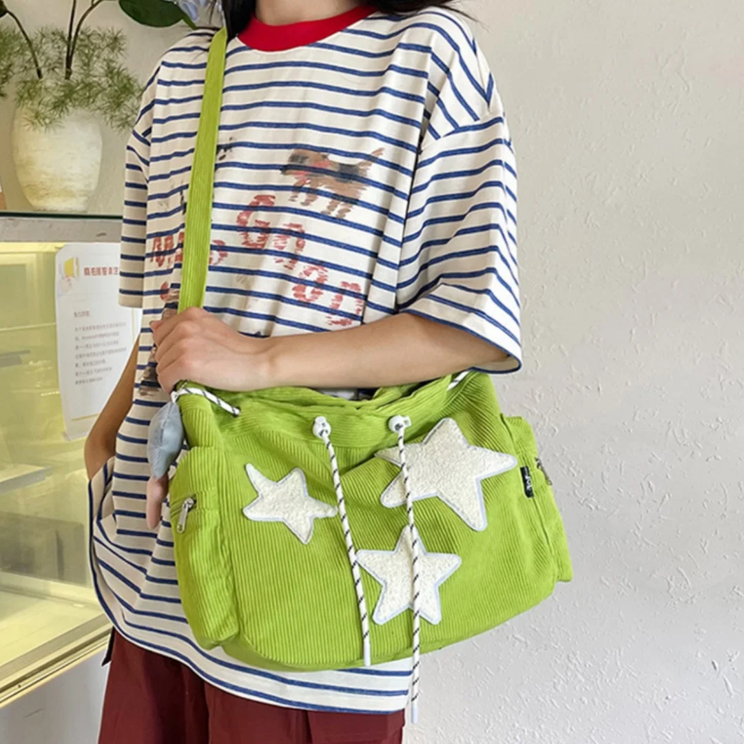 Niche Design Handbag Star Female Student Large Capacity Commuting Tote Corduroy Shoulder Crossbody Bag 2026 New