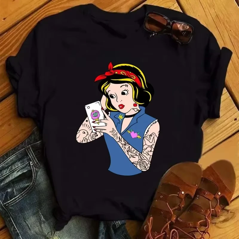 

Kawaii Disney мультфильм принцесса футболка с принтом модная женская повседневная одежда с короткими рукавами Harajuku милая футболка с рисунком мультфильма