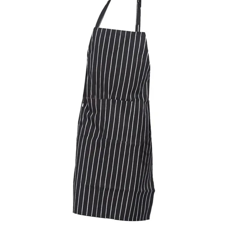 Adjustable Waterproof Kitchen Cooking Apron Adult Striped Restaurant Hotel Chef Waiter Apron Picnic Cook Apron with 2 Pockets