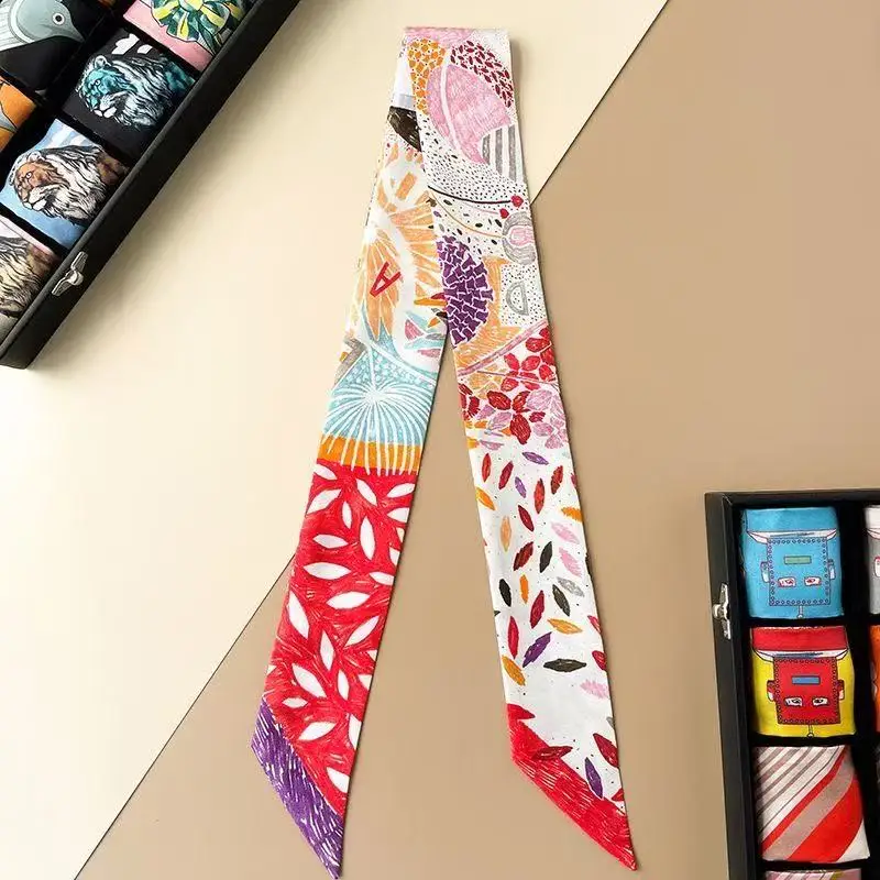 2025 Hot French Fashion Versatile Plant Flower Twill Ribbon Wrap Bag Handle Ribbon Silk Scarf Gift Wholesale 5 * 90cm