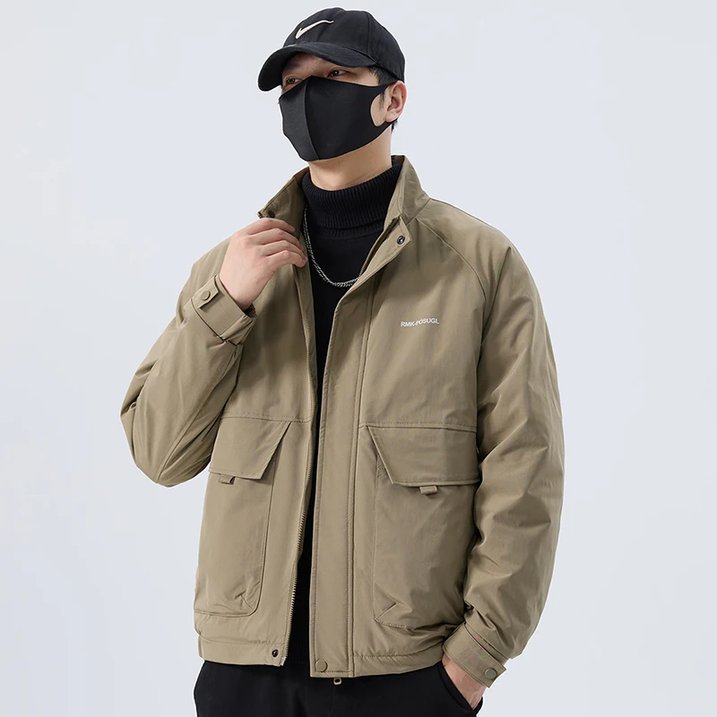 

Men's Thiened Cotton Jaet Stand Collar Loose Fit Winter Coat Warm Casual Sle Polyester Fiber Long Sve Zipper Closure