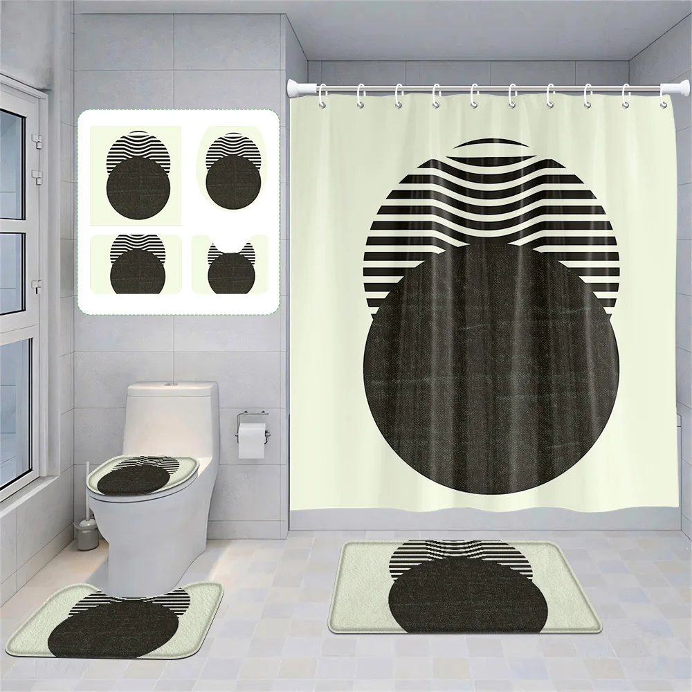 

Скандинавский минималистичный абстрактный геометрический костюм для ванной комнаты Morandi, занавеска для душа, напольный коврик, коврик для унитаза, четырехсекционное украшение для дома
