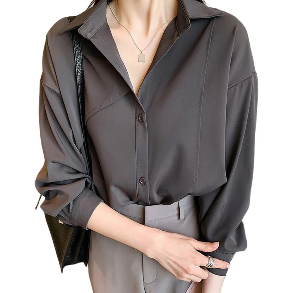 Frühling Sommer Hemd Frauen Casual Wear Minority Design XL Grau Chiffon Hemd Casual Kleid Hemd Pflegeleicht Hemd