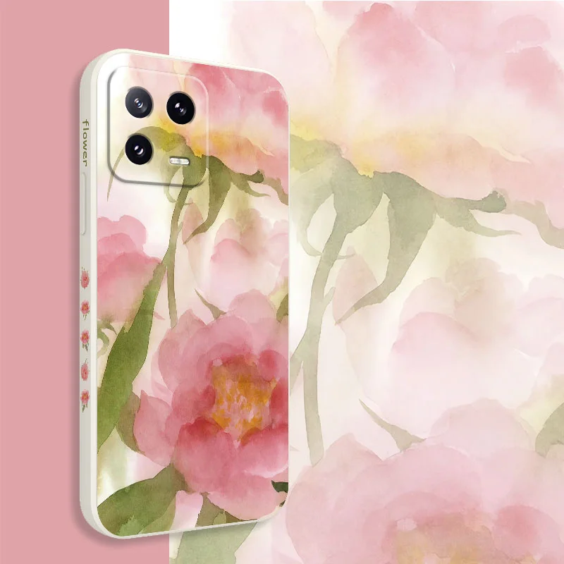 Watercolor Peony Phone Case For Xiaomi Mi 15 14T 14 13 13T 12 12X 12T 11 11T Ultra 10 10T 9 9T 8 Pro Lite Liquid Silicone Cover