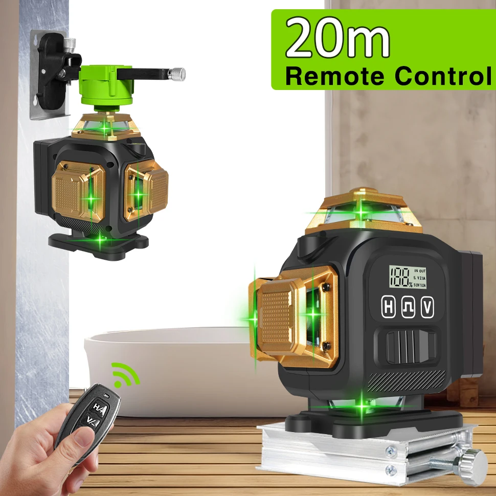 Clubiona 4D 16 lines 360 Self-Leveling Green Laser Levels With 4000mAh Li-ion Battery Remote Control pulse mode Tripod support