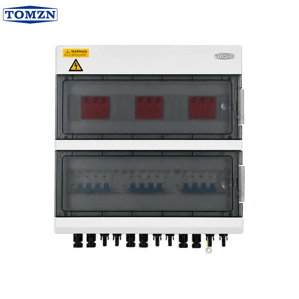 TOMZN Solar PV Combiner Box 3 In 3 Out DC 1000V IP65 Waterproof Photovoltaic String Combiner Box with 4P DC MCB Breaker 3P SPD