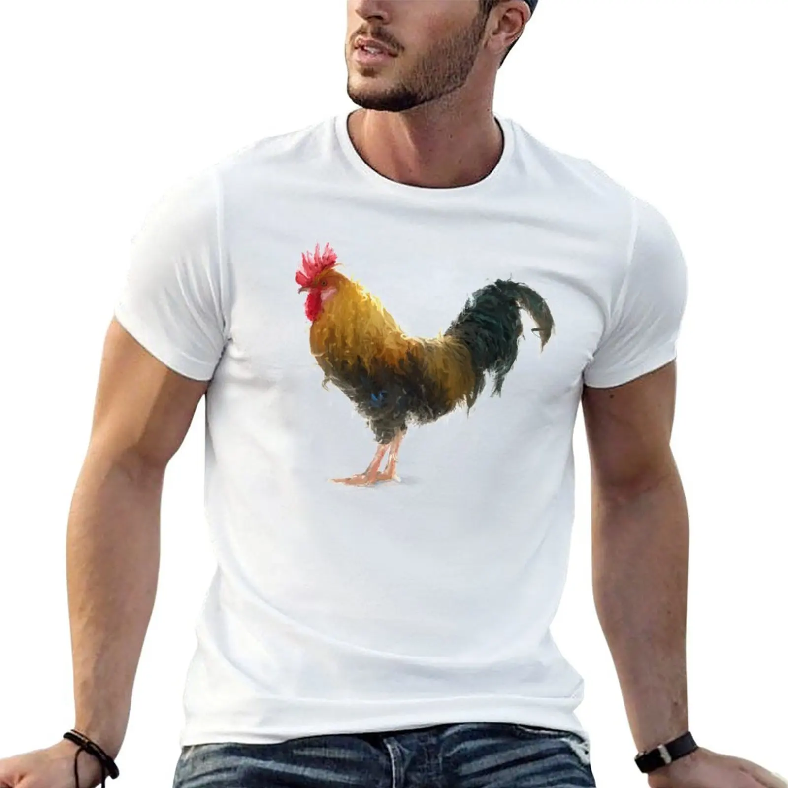 

Cockerel painting T-Shirt cotton tshirt 100% t shirt man luxury T-Shirt