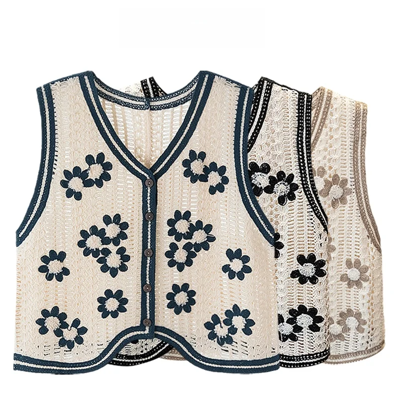 

Fashionable Retro Hooked Floral V-Neck Vest Women's plus Size Summer Slimming Vest Trendy Age-Defying Commute Style