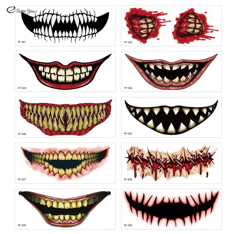 1Pcs Halloween PVC Tattoo Stickers Horror Lips DIY Stickers Big Mouth Tattoos Waterproof Funny Makeup Smile Lip Beauty