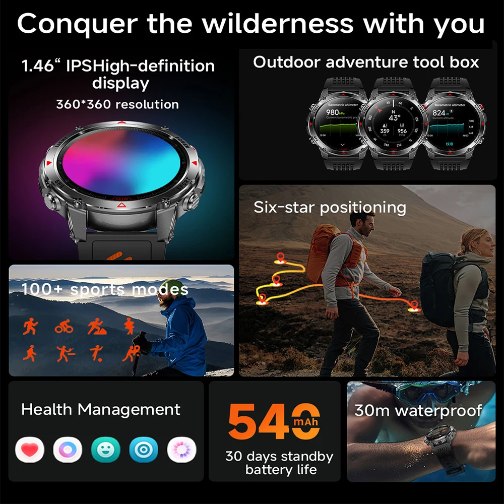 2025 New Military Bluetooth Call Smart Watch Built-in GPS Compass Barometric Altimeter 10ATM Waterproof Sports Smartwatches Men