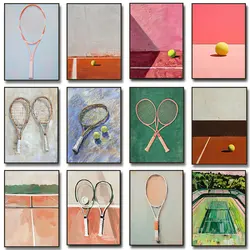 Vintage Tennis Racket Art Tennis Racket Canvas Painting Playground Motion Wall Room HomeDecor Player Gift Poster Illustration