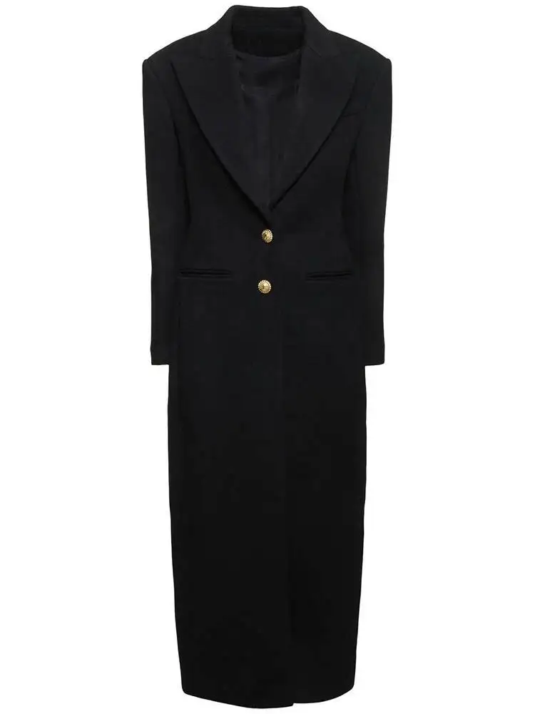 Fashion Black Overcoat Women's Lapel Slim Single Breasted Long Sleeves X-long Coat Autumn New 7DVFM
