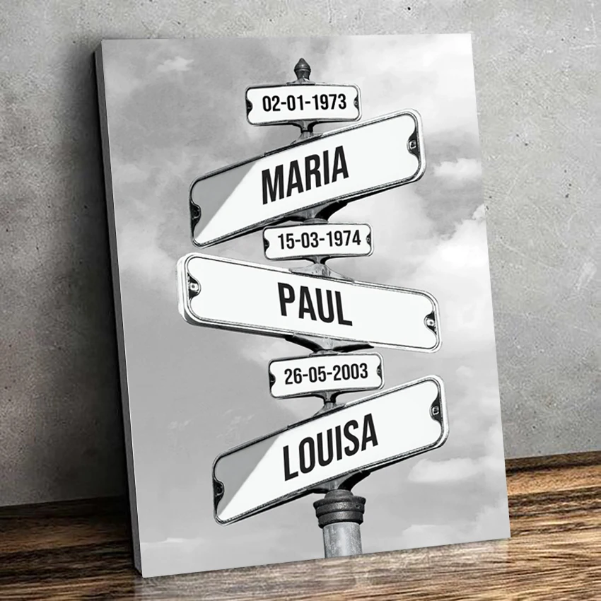 Tableau Personnalise Prenoms Intersection Vintage ,Personalized Intersection Vintage Names Board,Custom Canvas Wall Painting