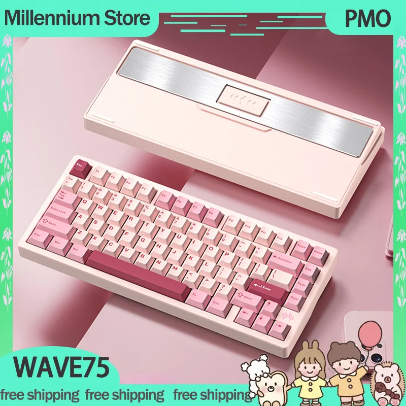 Pmo Wave75 Mechanical Keyboard 3mode Aluminium Wireless Gamer Keyboard Gaske Structure Custom Keyboard Computer Accessories Gift