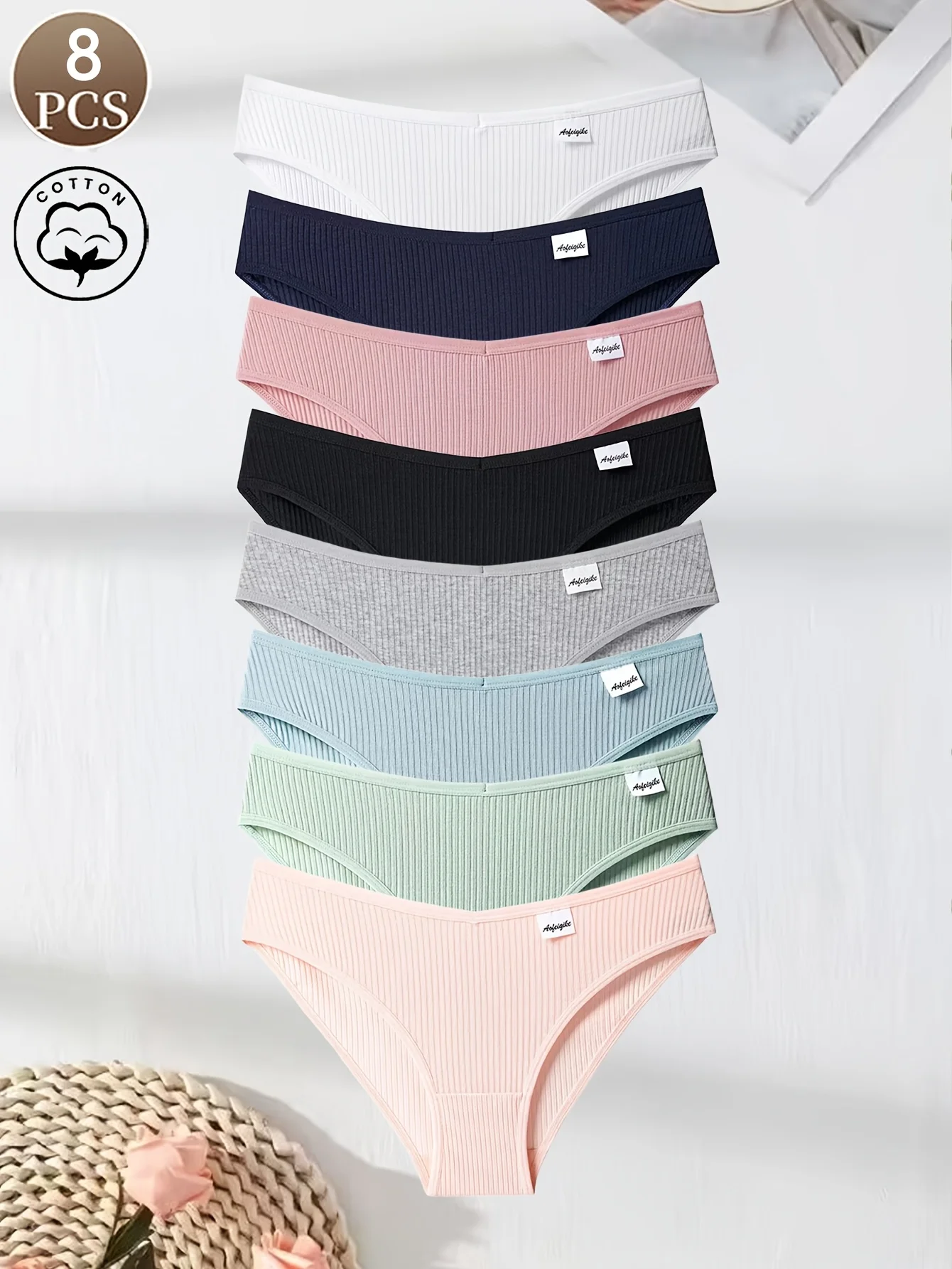 

Сплошное хлопковое бесшовное женское нижнее белье в рубчик из 8 предметов, женские трусы со средней талией для занятий спортом и йогой