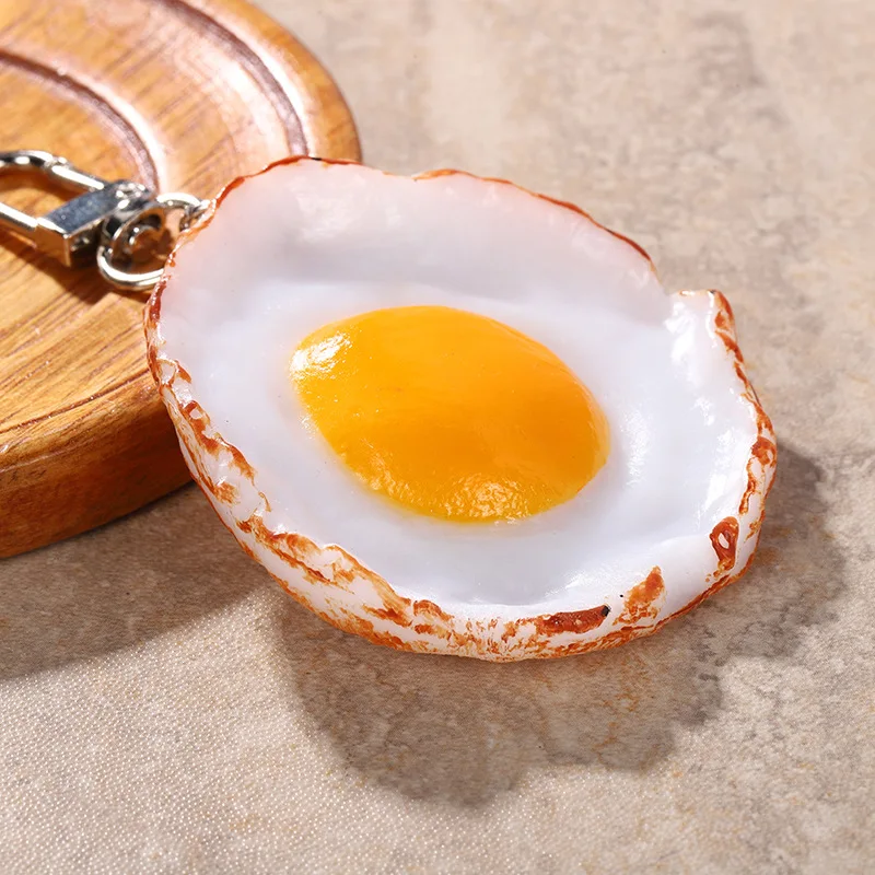 Porte-clés œuf poché simulé, jouets modèles de petit-déjeuner occidental, modèle alimentaire créatif, pendentif de sac de voiture, accessoires de photographie, bijoux