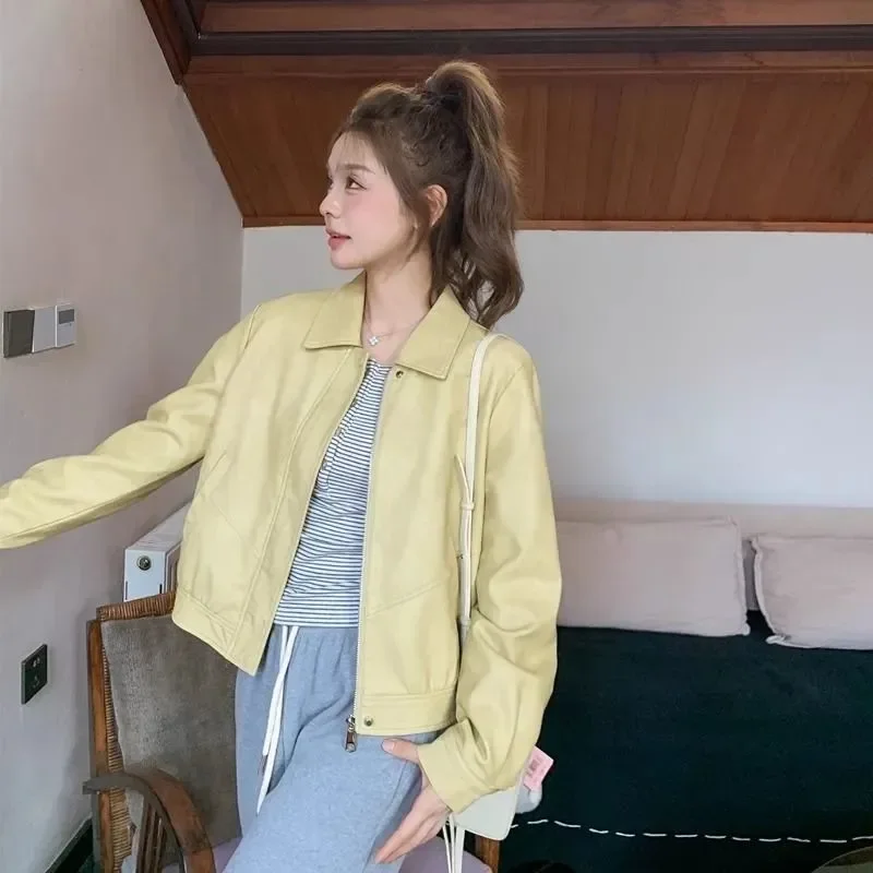 ملابس النساء الخريف البساطة زر الموضة بلون بولو طوق سترة الإناث المألوف كل مباراة تظهر معطف رقيقة #3