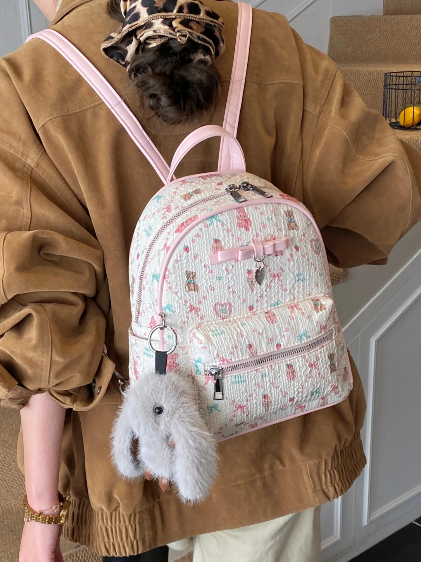 

Cute Cartoon Bear Print Bapa Folds Sensation Cloth Art Little Bookbag Sweet Girl Travel Bapa oulder Bag for Girls