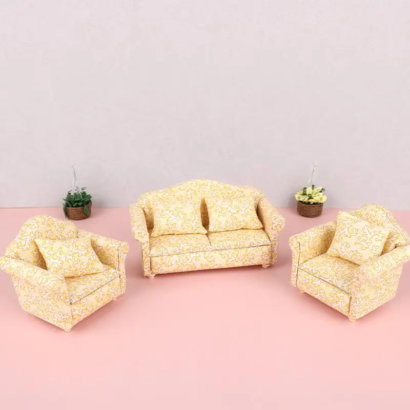 1 Set 1/12 Wooden Dollhouse Display Cabinet Sofa Model Miniature Furniture Living Room Toy for Kids Pretend Play