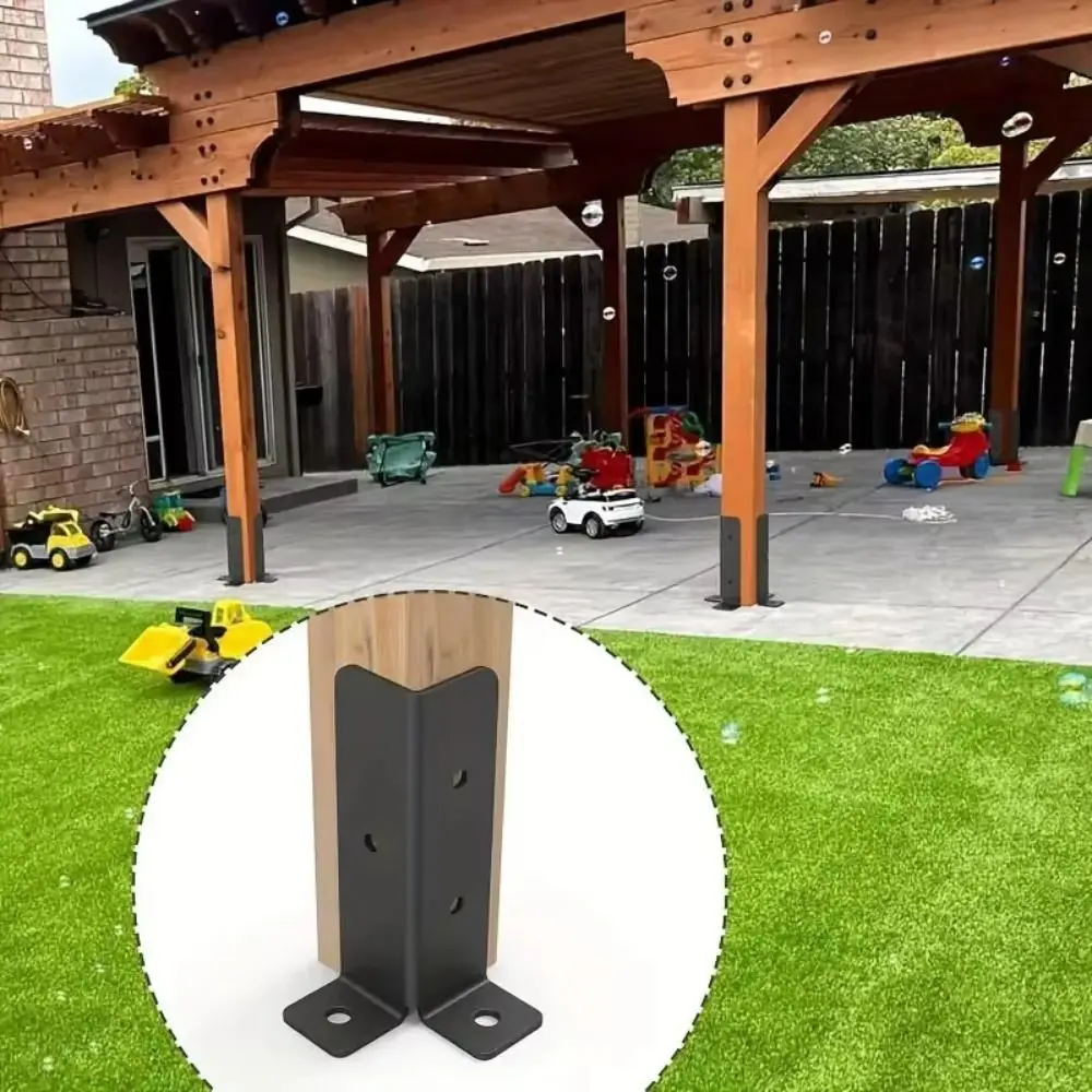 

4pcs Adjustable Post Base Brackets Corrosion Resistant Black Fence Post Base Support Metal Heavy Duty Pergola Post Base Brackets