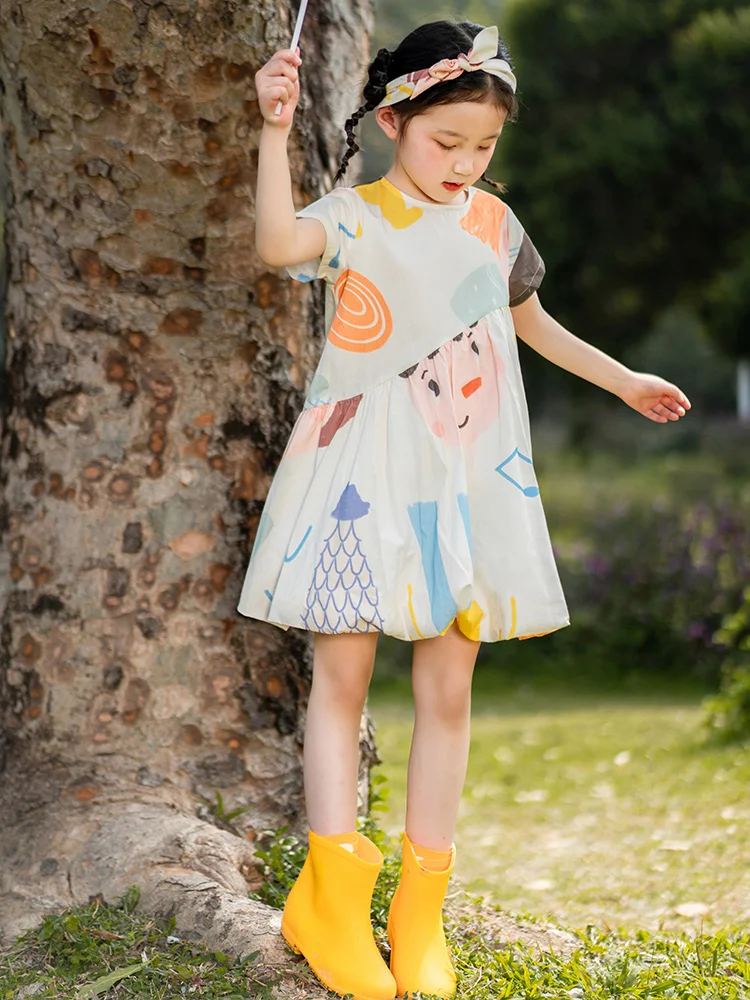 

Baby Girls Summer Dress 100% Cotton Thin Printed Fashion Kids Clothes Cute Short Sleeve 2022 New Children Wear 4yrs 100cm 150cm