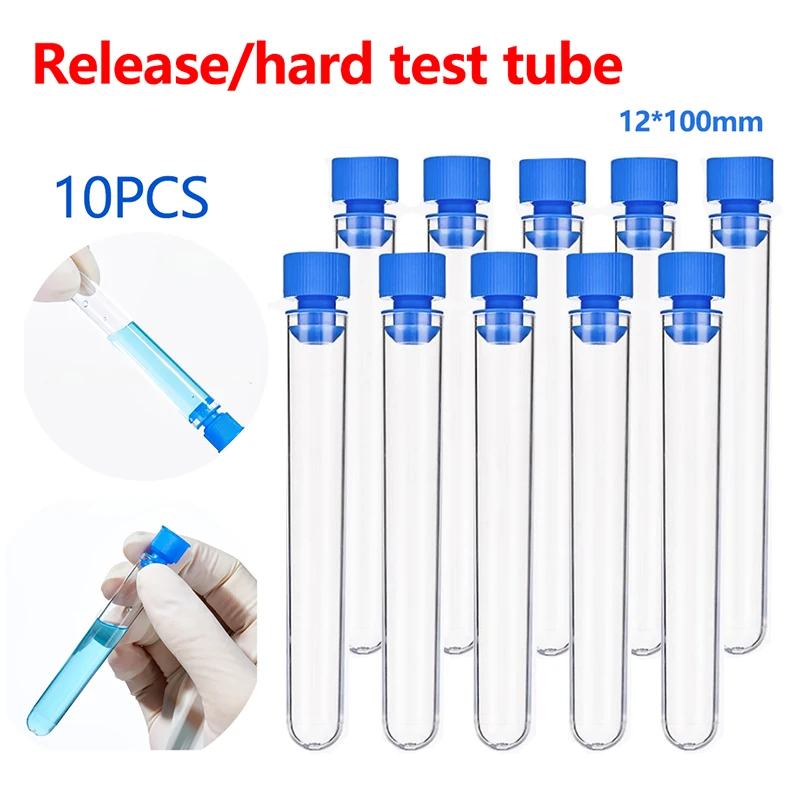 10PCS 12x100mm Transparent Laboratory Transparent Plastic Test Tube with Starting Cap School Laboratory Supplies