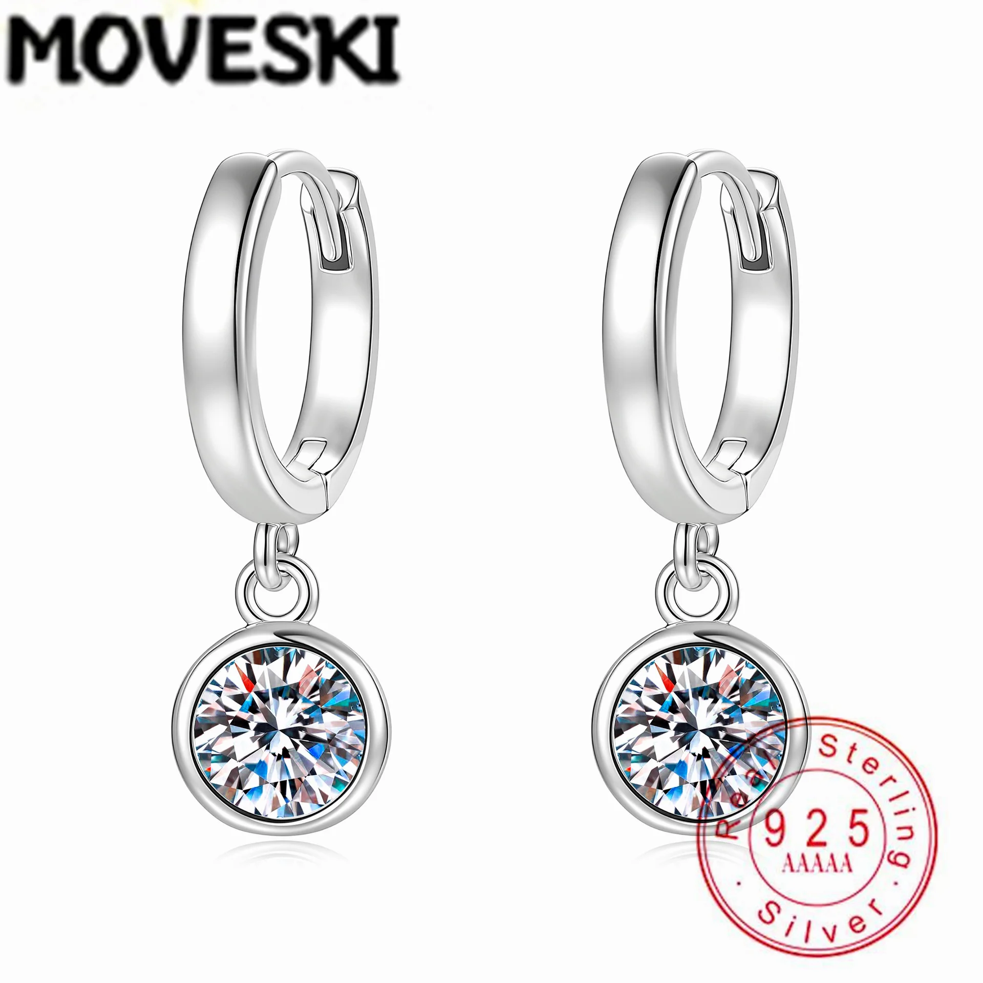 

Серьги-кольца MOVESKI из стерлингового серебра 925 пробы с муассанитом 1 карат, висячие, с фианитами, для женщин
