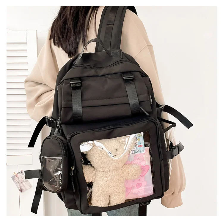 Large Capacity Transparent Backpack Fashion Itabag Multi-pocket Nylon Students School Bag Female Bags Harajuku