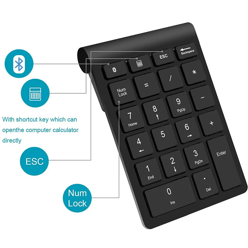 Bluetooth Wireless Numeric Keypad Portable Mini 22 Keys Number Keyboard External Number Pad for Laptop Tablet Computer