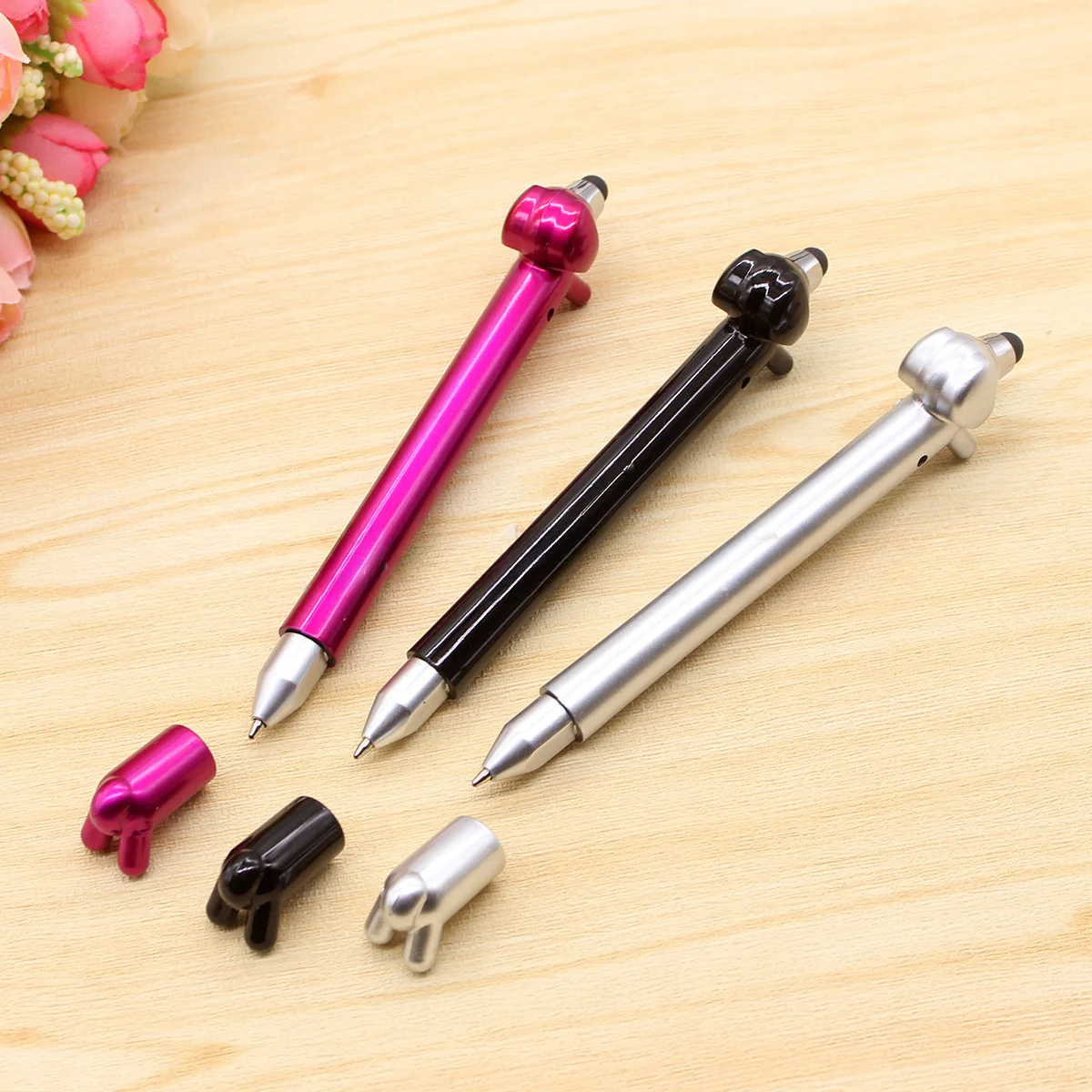 4pcs Cute Puppy-Shaped Ballpoint Pens, Medium Point, 2-in-1 capacitor pen ballpoint pen, touch screen, capable of writing