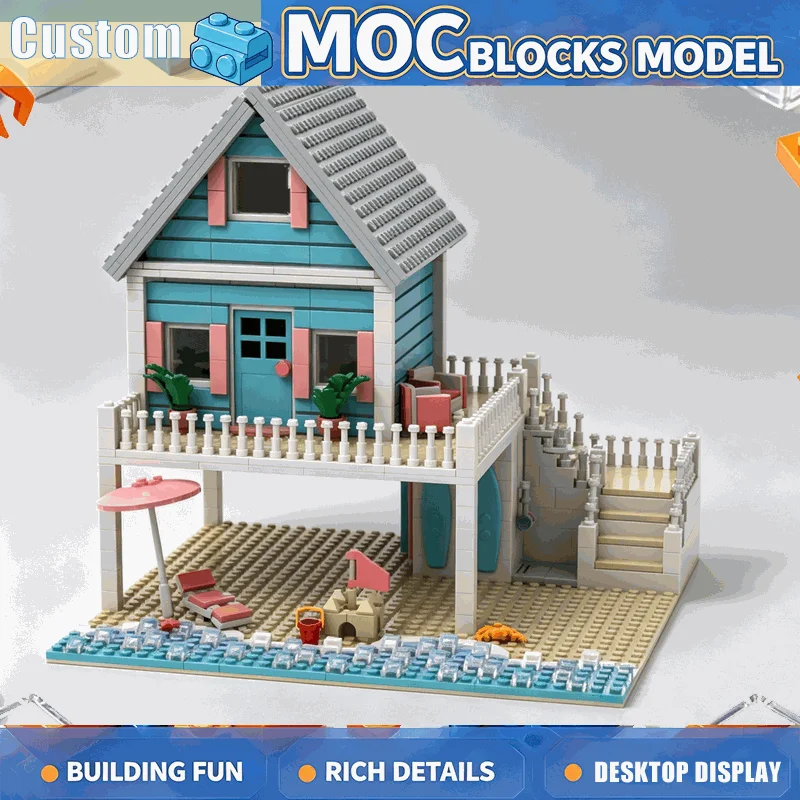 NEW 1310Parts MOC Beach House Building Blocks Seaside Villa Model DIY Creative Assembly Educational Toy Popular Display Gifts