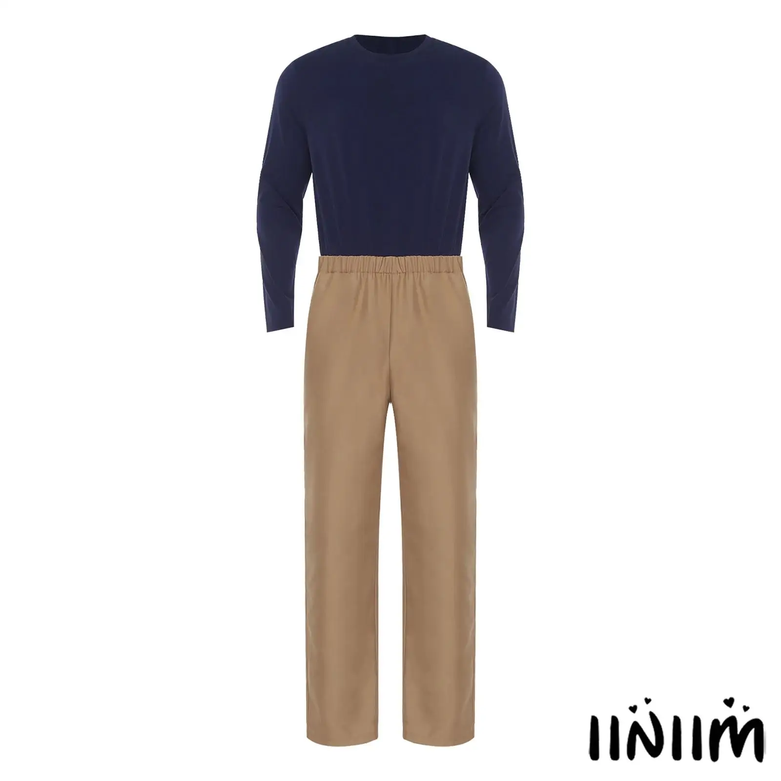 알츠하이머 환자 및 노인 돌봄을 위한 남성용 적응형 점프수트 컬러 블록 디자인 라운드 넥 긴팔 백 지퍼 롬퍼