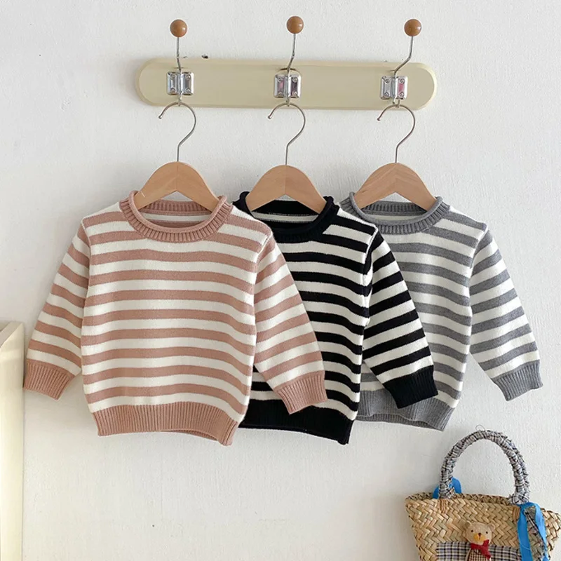 الأطفال محبوك سترة الفتيان الفتيات مخطط البلوز الاطفال الخريف الشتاء سترة أنيقة تحمل شعار لعبة البيسبول طفل ملابس دافئة غير رسمية 1-6Y #2