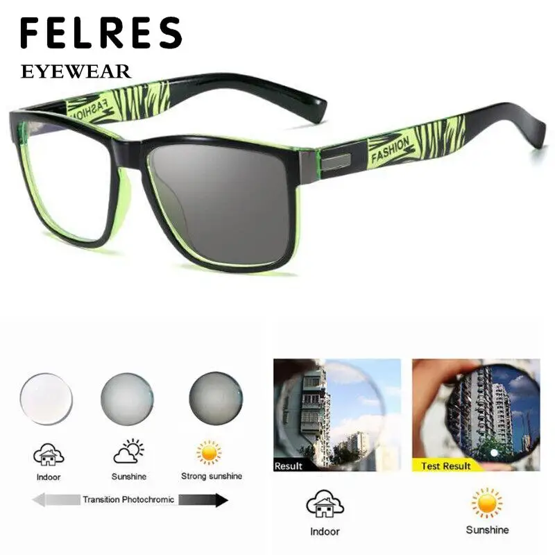 Square Photochromic Gray Reading Glasses Men Women Sports Prescription Glasses Classic Clear Sunglasses New
