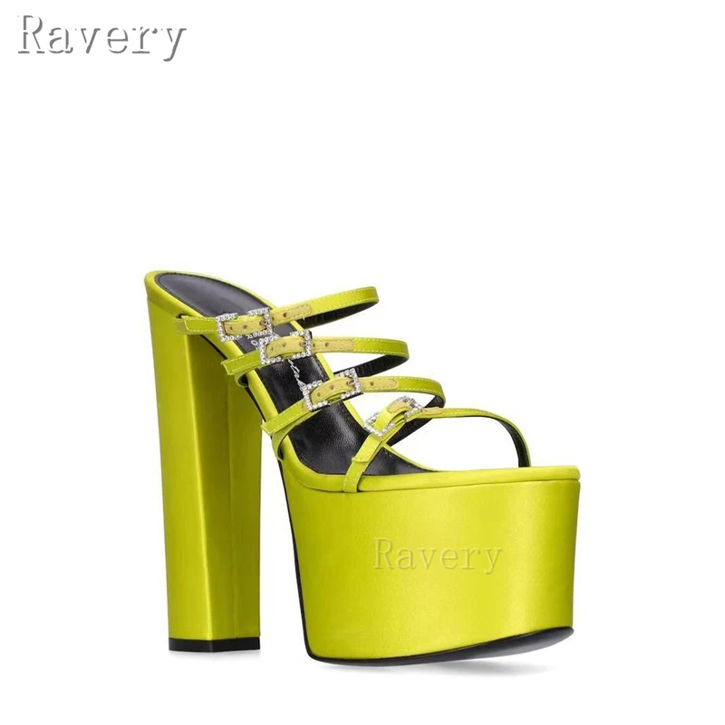 Round Open Toe Satin Slippers Waterproof Platform Thick Heel Ultra High Heel Women's Sandals 2023 Summer Fashion Runway Shoes