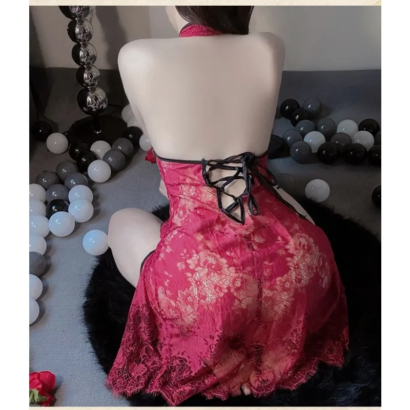 السيدات جنسي الملابس الداخلية مثير الدانتيل منظور الجوف خارج لا خلع شيونغسام موحدة مغر منتصف الليل السرير الساخن العاطفة مجموعة #3