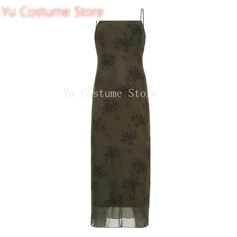 

Gothic Black Sexy Dress Women Summer Floral Print Streetwear Sleeveless Mesh Patchwork Dress Elegant Party Club Lolita Dress2025